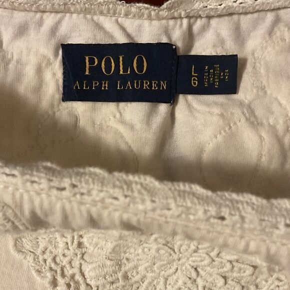 POLO RALPH LAUREN BLUE LABEL CREAM LACED EMBROIDERY WOMAN COTTON TOP SIZE US L‌ - Picture 10 of 10